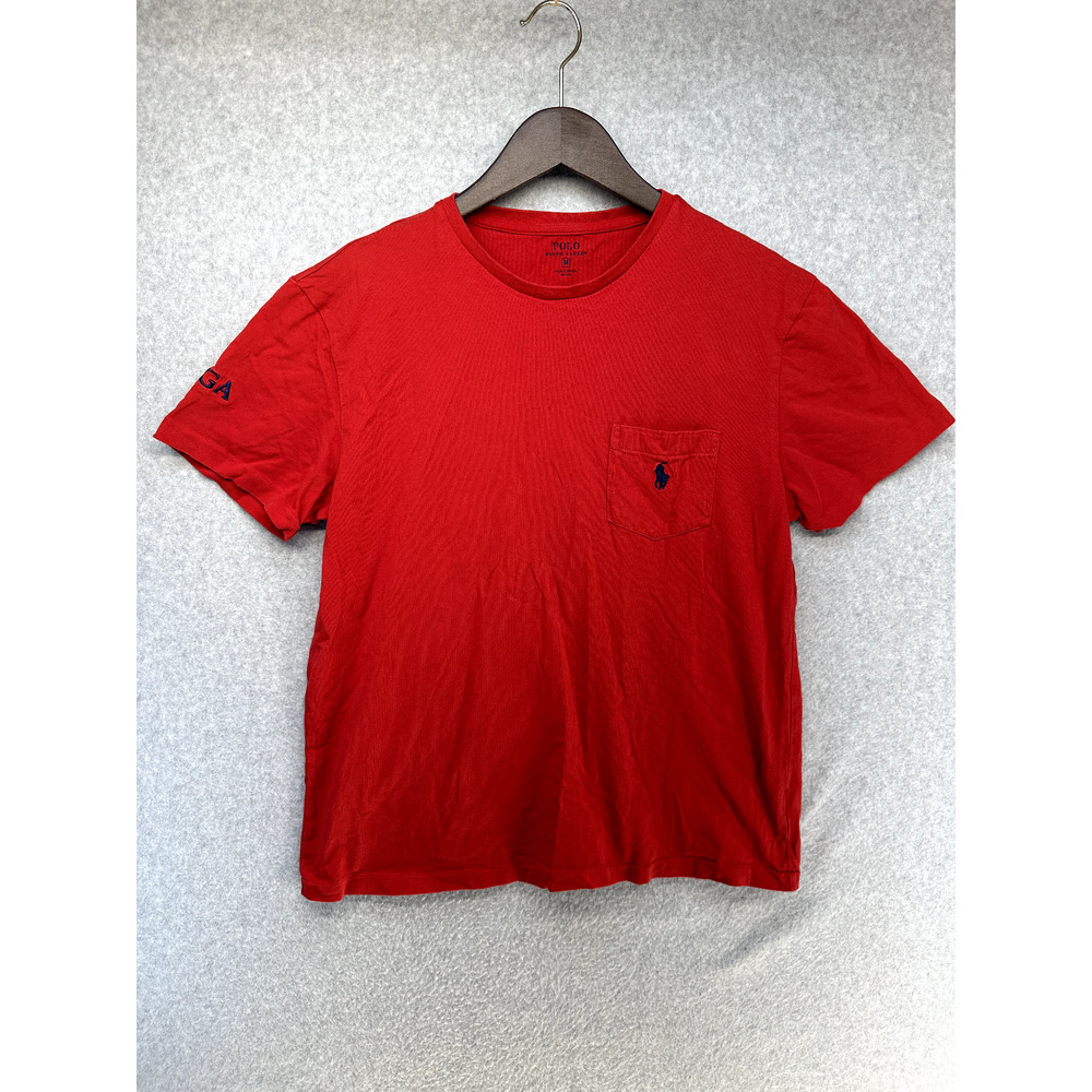 Polo Ralph Lauren Mens T-Shirt Size Medium Red Short Sleeve AJGA Crew Pocket